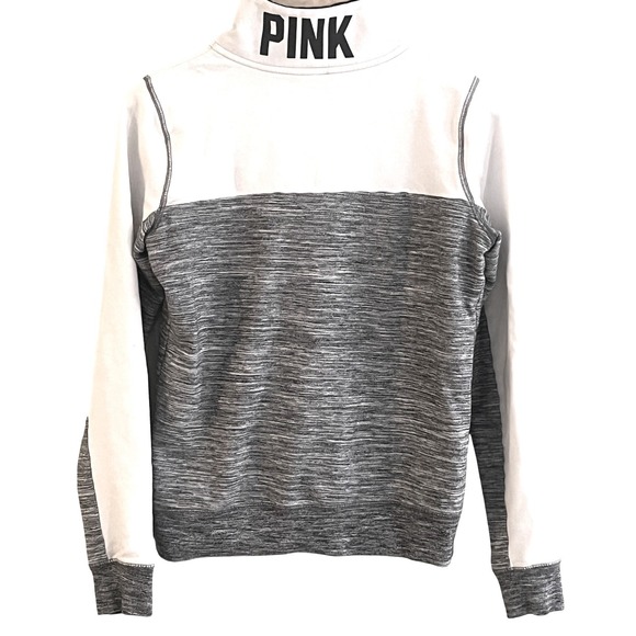 Victoria's Secret Pink 1/4 Zip White Gray Athleisure Sweatshirt Small Read‎ - Picture 2 of 5